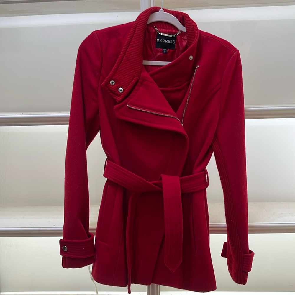 Express Bright Red Wrap Coat